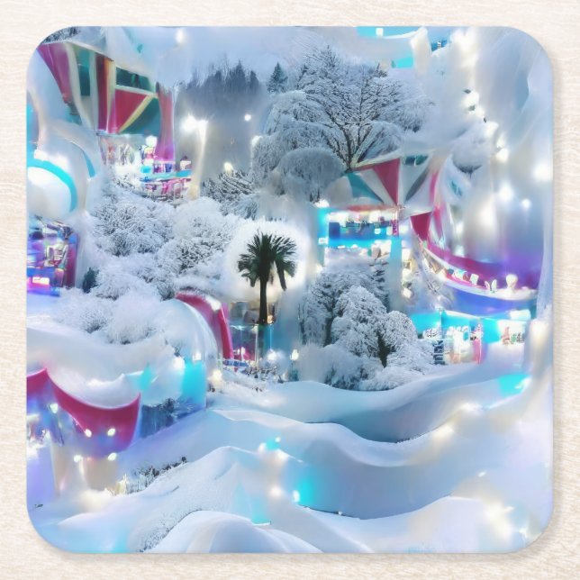 Porta-copo De Papel Quadrado Dreamy Winter Wonderland Lights (Frente)