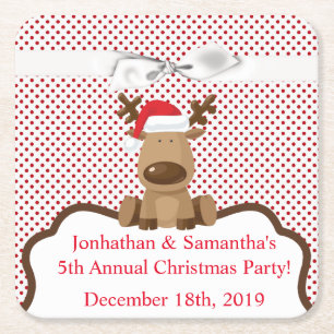 Porta-copo De Papel Quadrado Drink Coasters Reindee Bolinhas XMAS Natal P