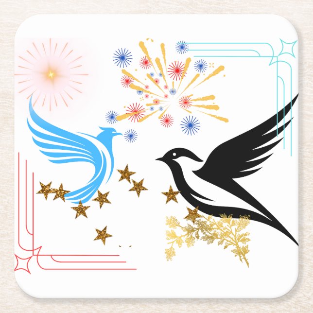 Porta-copo De Papel Quadrado Duas Aves Majestosas (Frente)