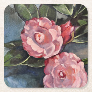 Porta-copo De Papel Quadrado Duas Camellias Rosa, Pintura a Óleo
