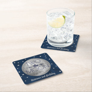 Porta-copo De Papel Quadrado Duas Festas De segundo aniversário Da Lua
