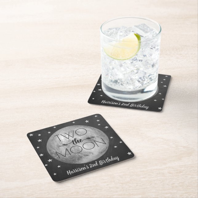 Porta-copo De Papel Quadrado Duas Festas De segundo aniversário Da Lua (Insitu)