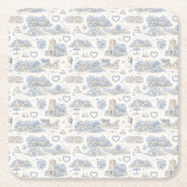 Porta-copo De Papel Quadrado Dusty Blue English Village Wedding Watercolor