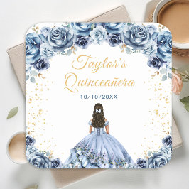 Porta-copo De Papel Quadrado Dusty Blue Princess Floral Quinceañera