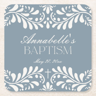 Porta-copo De Papel Quadrado Dusty Blue Talavera Azulejo espanhol Fiesta Baptis