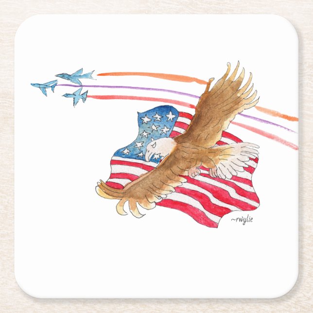 Porta-copo De Papel Quadrado Eagle and American Flag (Frente)