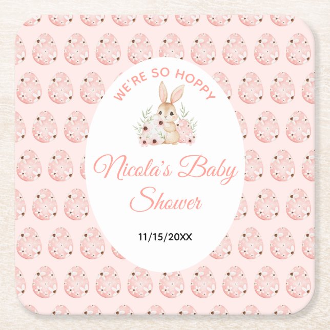 Porta-copo De Papel Quadrado Easter Bunny Baby Shower (Frente)