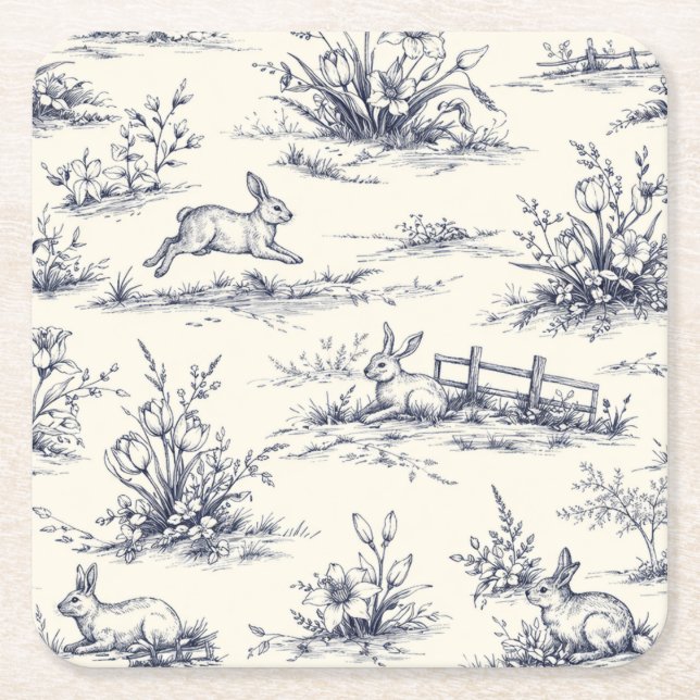 Porta-copo De Papel Quadrado Easter Bunny Plates (Frente)