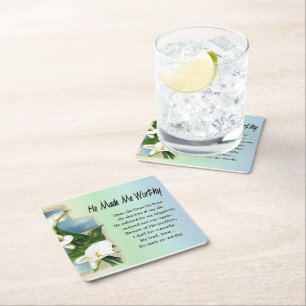 Porta-copo De Papel Quadrado Easter Christian He Made Me Worthy Square Sticker