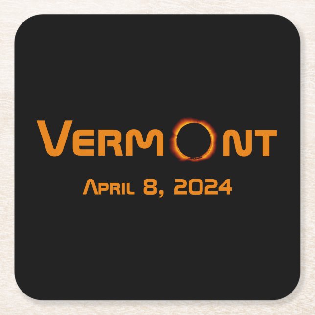 Porta-copo De Papel Quadrado Eclipse Solar Totalmente Vermont 2024 (Frente)