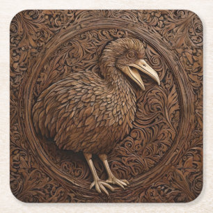 Porta-copo De Papel Quadrado "Ecos da Extinção: Arte de Madeira Dodo"