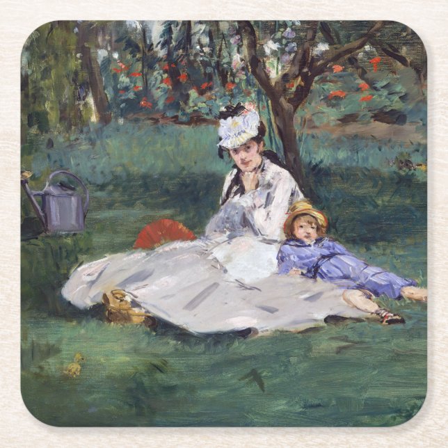 Porta-copo De Papel Quadrado Edouard Manet - A família Monet em seu jardim (Frente)