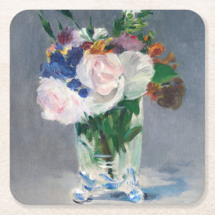 Porta-copo De Papel Quadrado Edouard Manet - Flores em um Vaso de Cristal