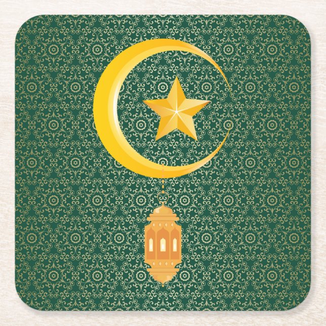 Porta-copo De Papel Quadrado Eid al Fitr Mubarak Ramadan Kareem Moon Star (Frente)