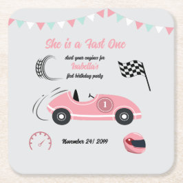 Porta-copo De Papel Quadrado Ela é um Carro de Corrida Rosa Festiva Rápido Aniv