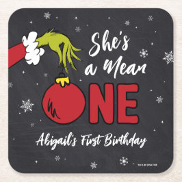 Porta-copo De Papel Quadrado Ela é uma Malvada | Aniversário Grinch Quadro Negr