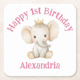 Porta-copo De Papel Quadrado Elefante da princesa personalizada do primeiro ani