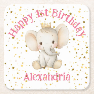 Porta-copo De Papel Quadrado Elefante da princesa personalizada do primeiro ani