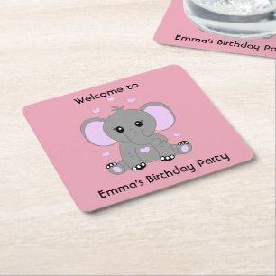 Porta-copo De Papel Quadrado Elefante de bebê bonito a rosa para o aniversário 