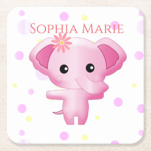 Porta-copo De Papel Quadrado Elefante De Bebê Rosa Bonito