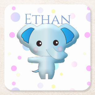 Porta-copo De Papel Quadrado Elefante de Menino Azul