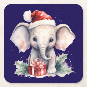 Porta-copo De Papel Quadrado Elefante de Natal Fofo
