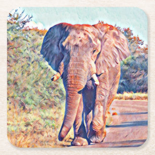 Porta-copo De Papel Quadrado elefante do aquarell