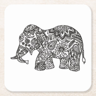 Porta-copo De Papel Quadrado Elefante do Doodle