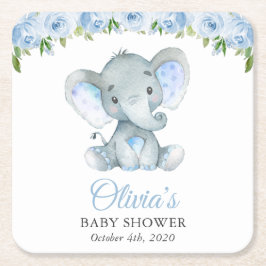 Porta-copo De Papel Quadrado Elefante, Flores De Aquarela Azul, Chá de fraldas