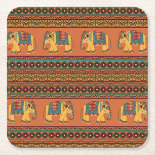 Porta-copo De Papel Quadrado Elefantes Indianos, Laranja Tradicional Sem Costur