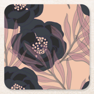 Porta-copo De Papel Quadrado Elegância abstrata floral, fundo artístico.