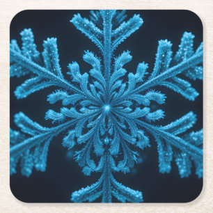 Porta-copo De Papel Quadrado Elegância Congelada: Floco de Neve Azul Intriciado
