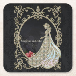 Porta-copo De Papel Quadrado Elegância em ouro e preto.