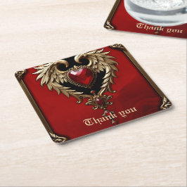 Porta-copo De Papel Quadrado Elegância em vermelho e ouro