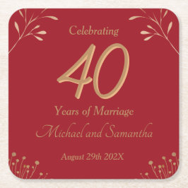 Porta-copo De Papel Quadrado Elegant 40th Ruby Wedding Party