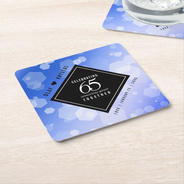 Porta-copo De Papel Quadrado Elegant 65th Blue Sapphire Wedding Anniversary (Inclinado)