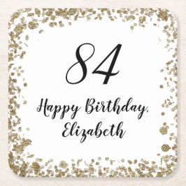 Porta-copo De Papel Quadrado Elegant 84th Birthday Coasters With Gold Sequins