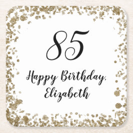 Porta-copo De Papel Quadrado Elegant 85th Birthday Coasters With Gold Sequins
