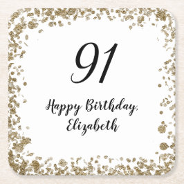 Porta-copo De Papel Quadrado Elegant 91st Birthday Coasters With Gold Sequins