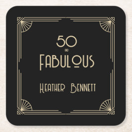 Porta-copo De Papel Quadrado Elegant Art Deco 50 and Fabulous Birthday