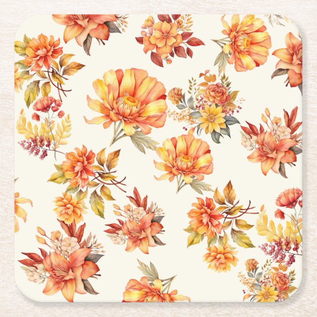 Porta-copo De Papel Quadrado Elegant Autumn Floral (Frente)