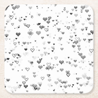 Porta-copo De Papel Quadrado Elegant Black & Grey Hearts Pattern Coaster