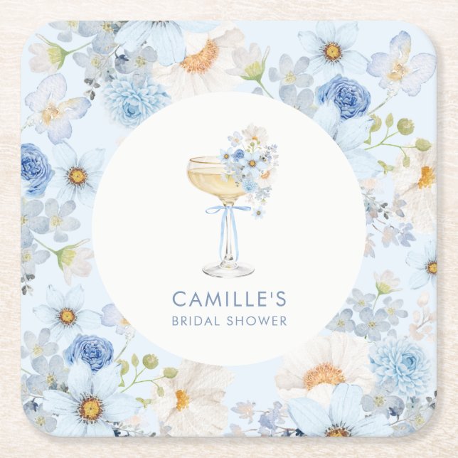 Porta-copo De Papel Quadrado Elegant Blue Bubbly Brunch Bridal Shower  (Frente)
