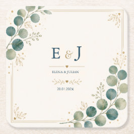 Porta-copo De Papel Quadrado Elegant Blue Eucalyptus