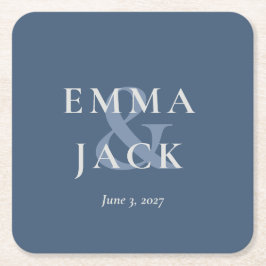 Porta-copo De Papel Quadrado Elegant Blue Minimalist ampersand Wedding 