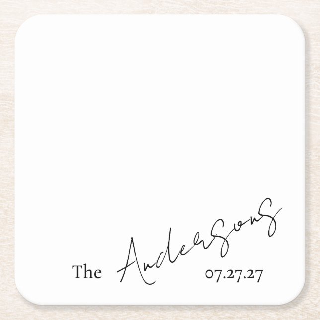 Porta-copo De Papel Quadrado Elegant Cursive Custom Text Simple Wedding (Frente)