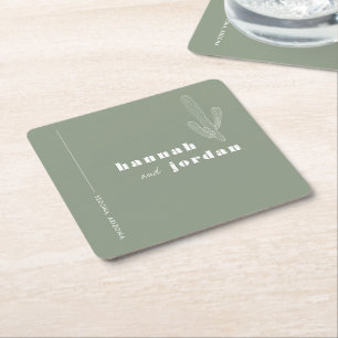 Porta-copo De Papel Quadrado Elegant Desert Casamento Verde Cacto