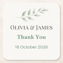 Porta-copo De Papel Quadrado Elegant Greenery Wedding Coasters