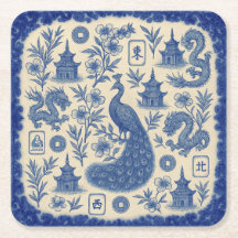 Elegant Mahjong Toile Paper Coaster Set