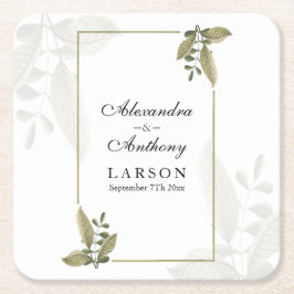 Porta-copo De Papel Quadrado Elegant Minimalist Greenery Wedding